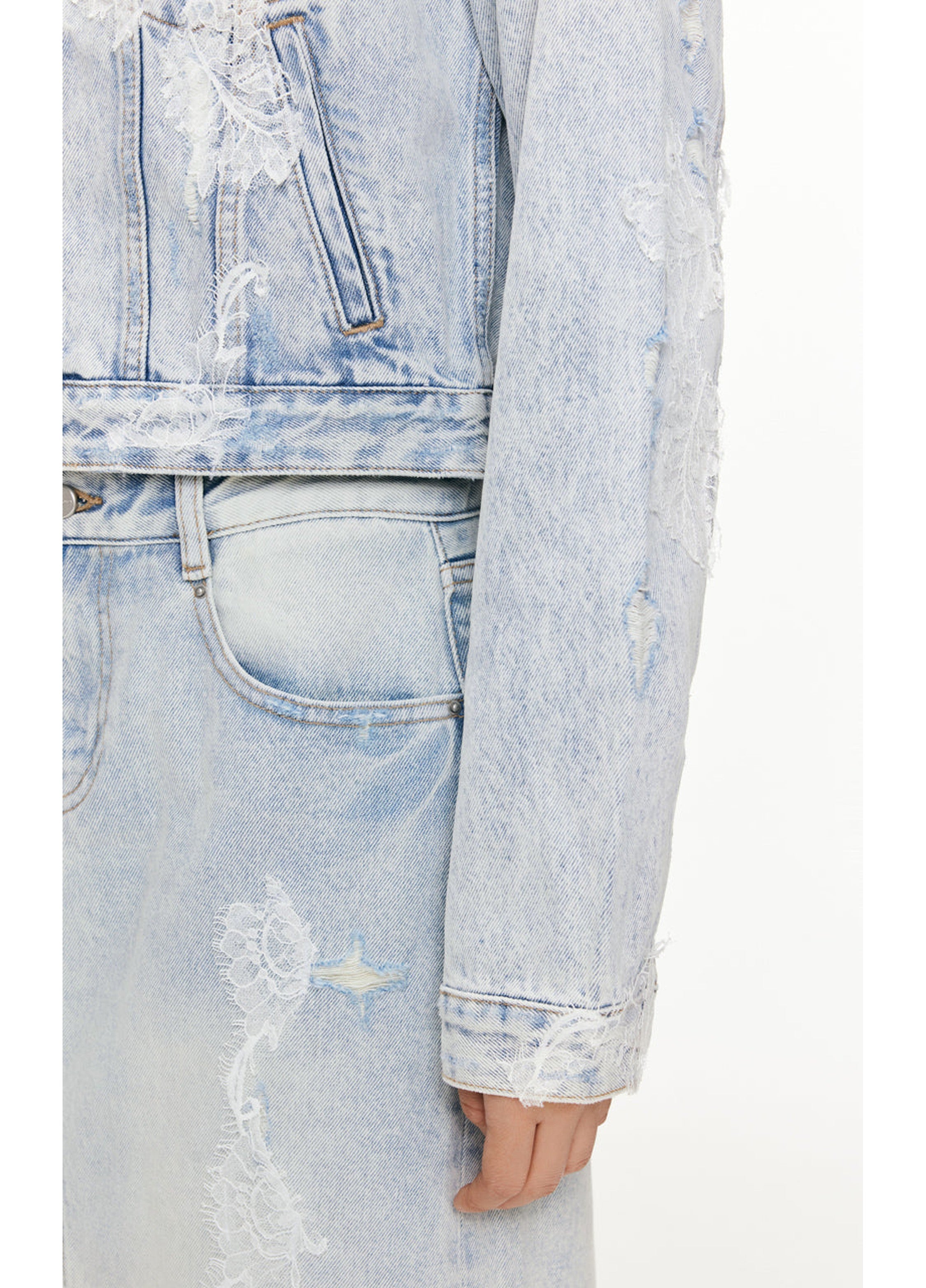 Lace patchwork denim jacket