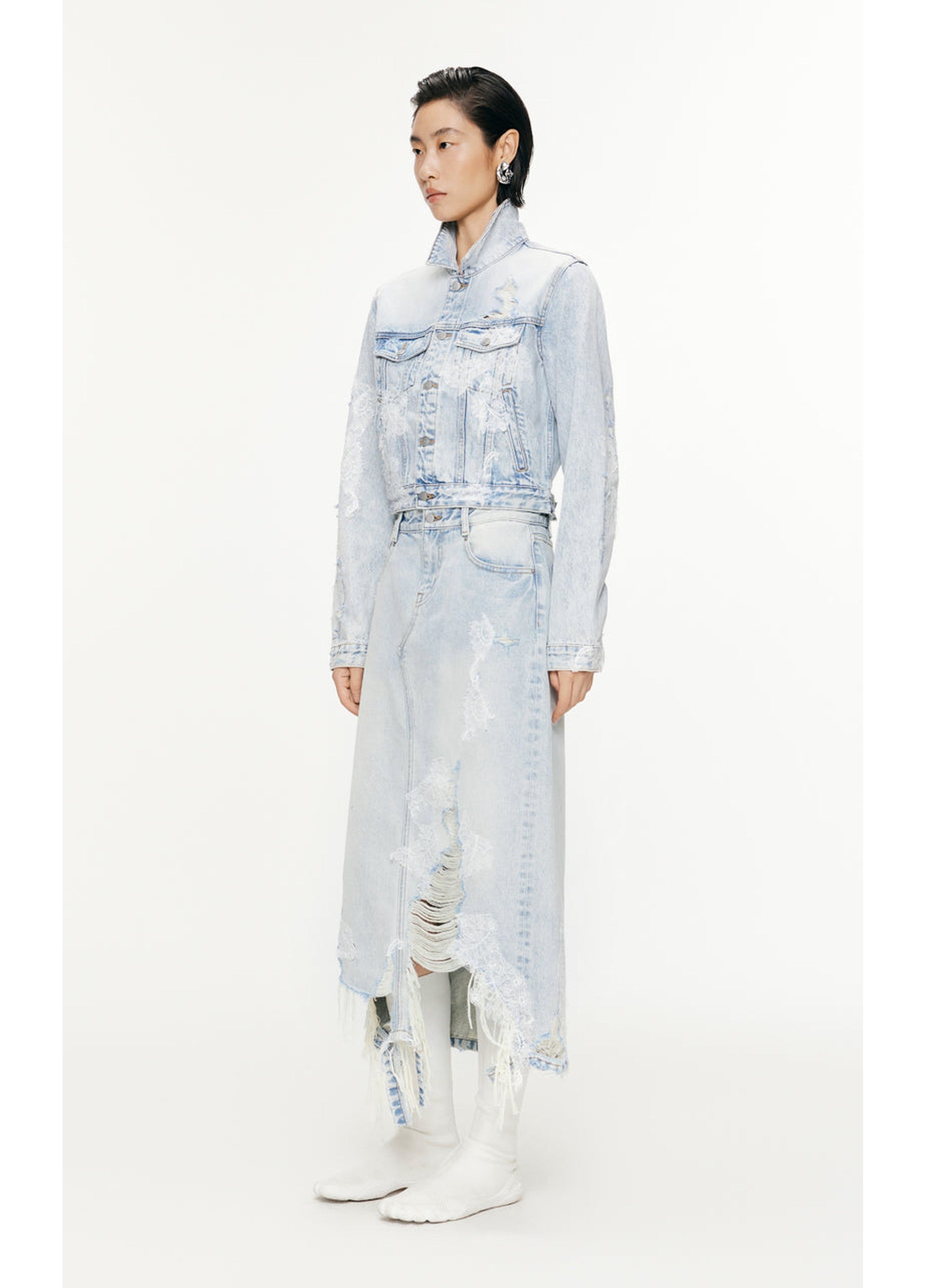 Lace patchwork denim jacket