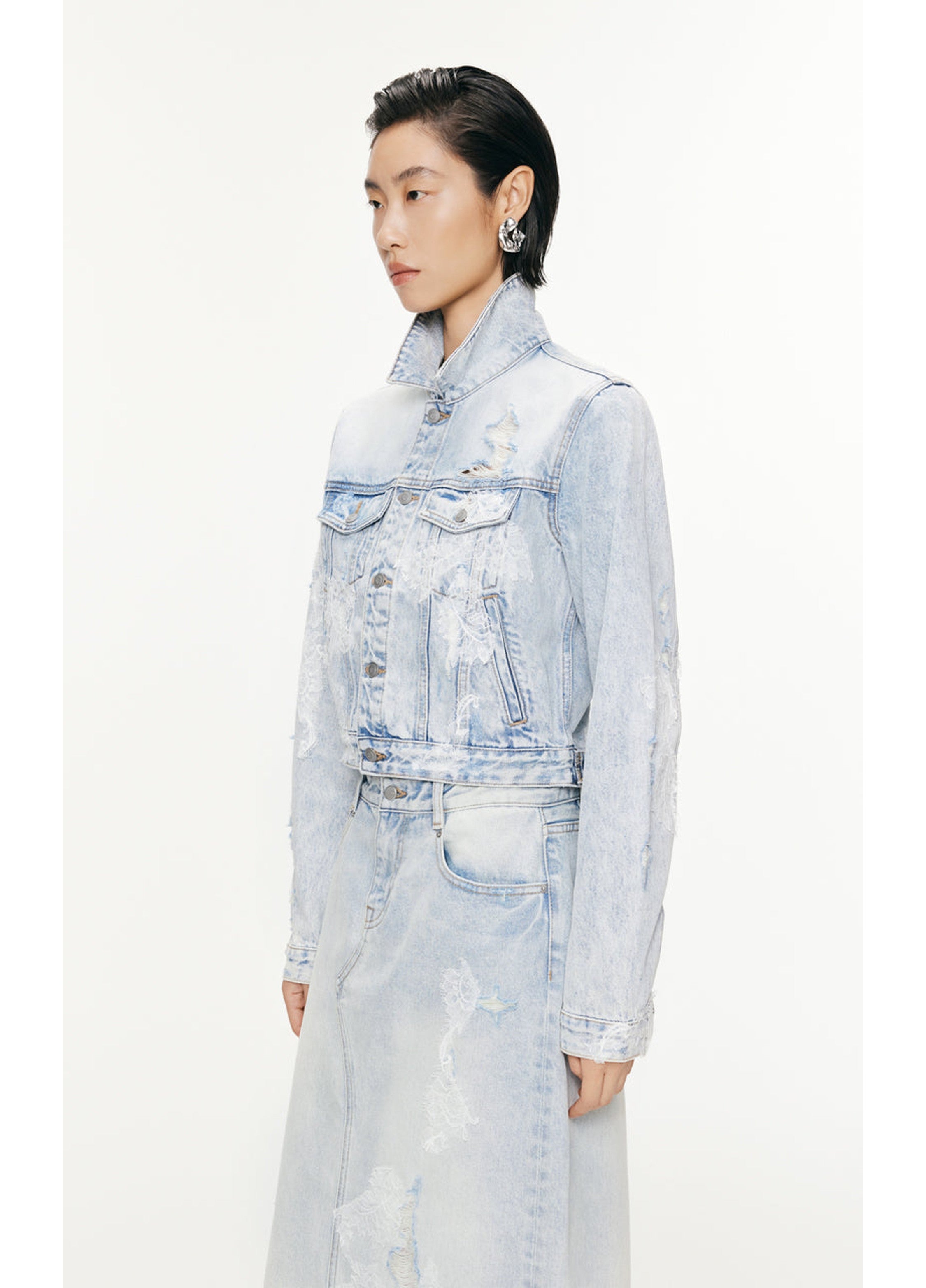Lace patchwork denim jacket