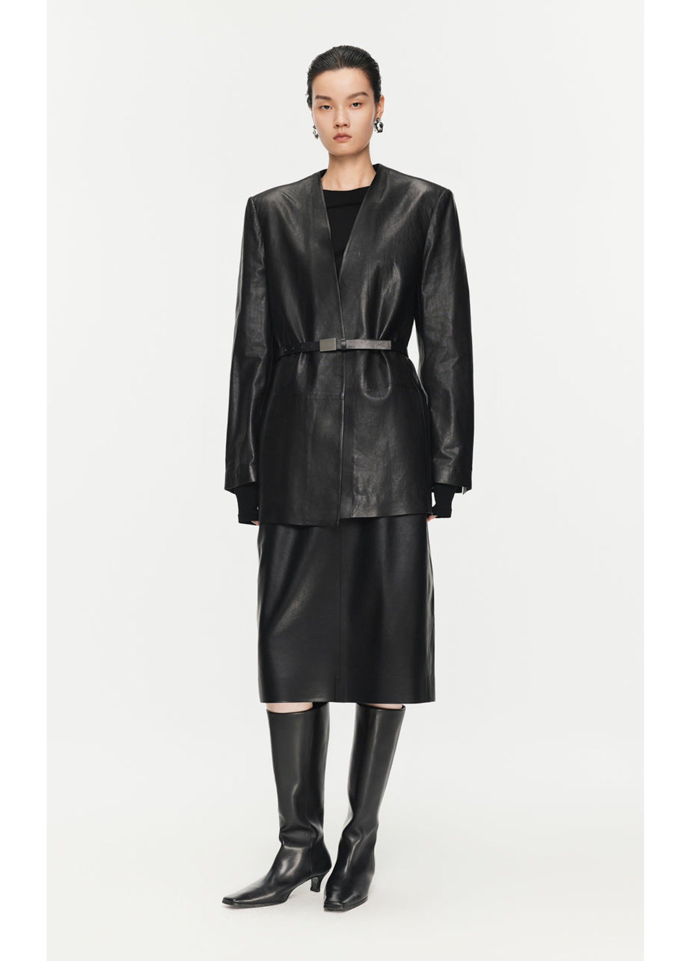 mid size PU waist skirt