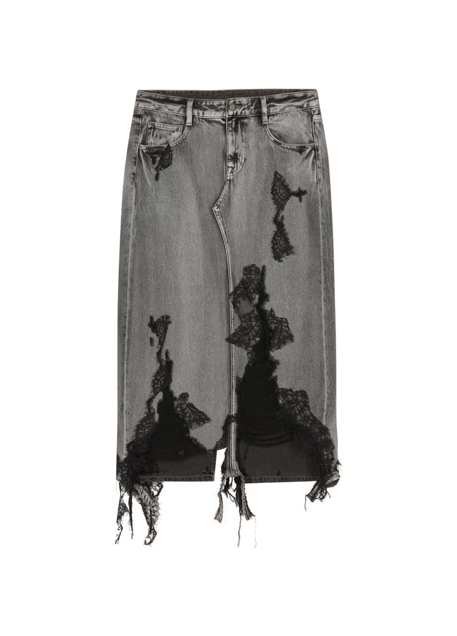 Lace patchwork H-shaped skirt