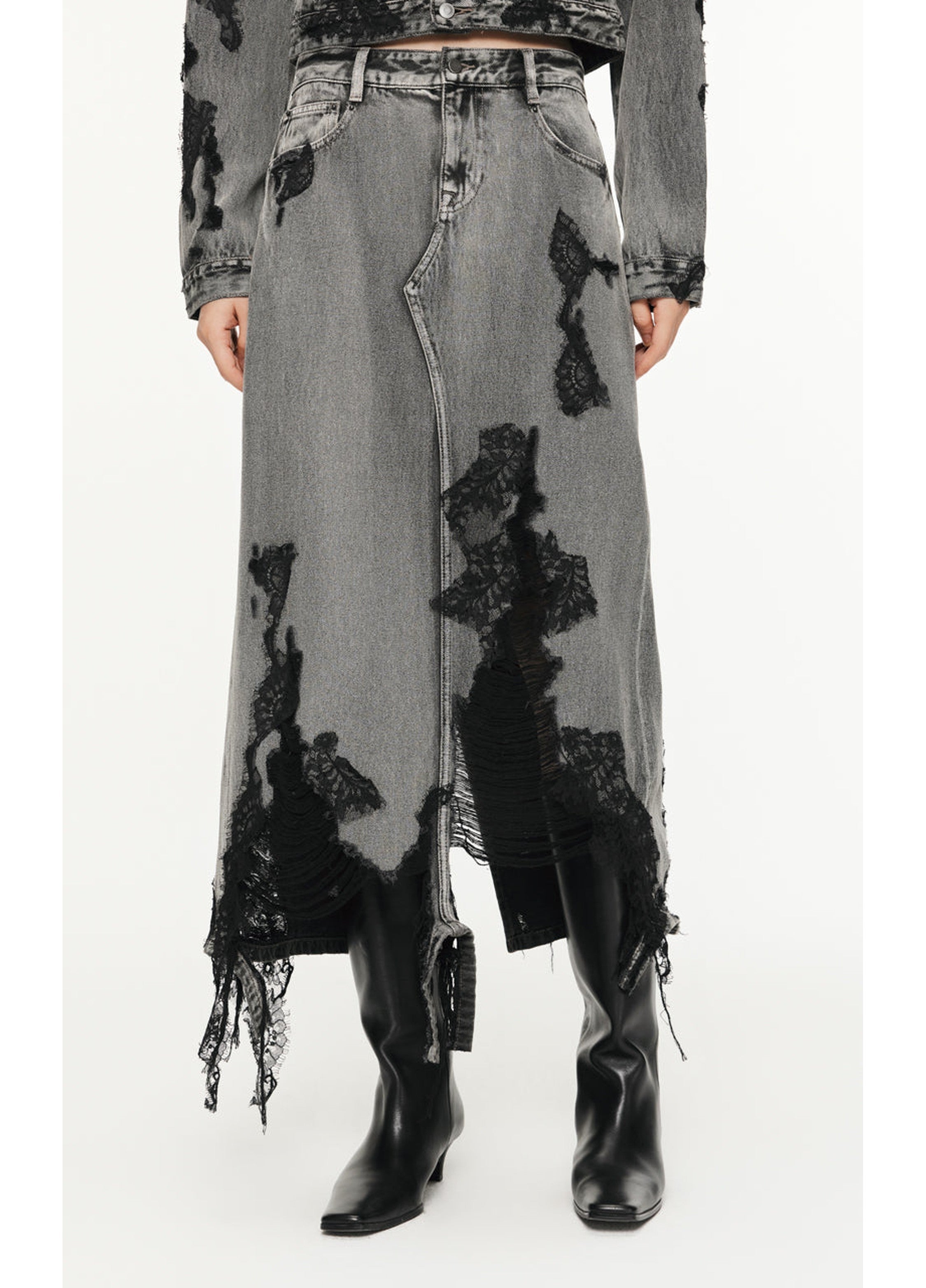 Lace patchwork H-shaped skirt