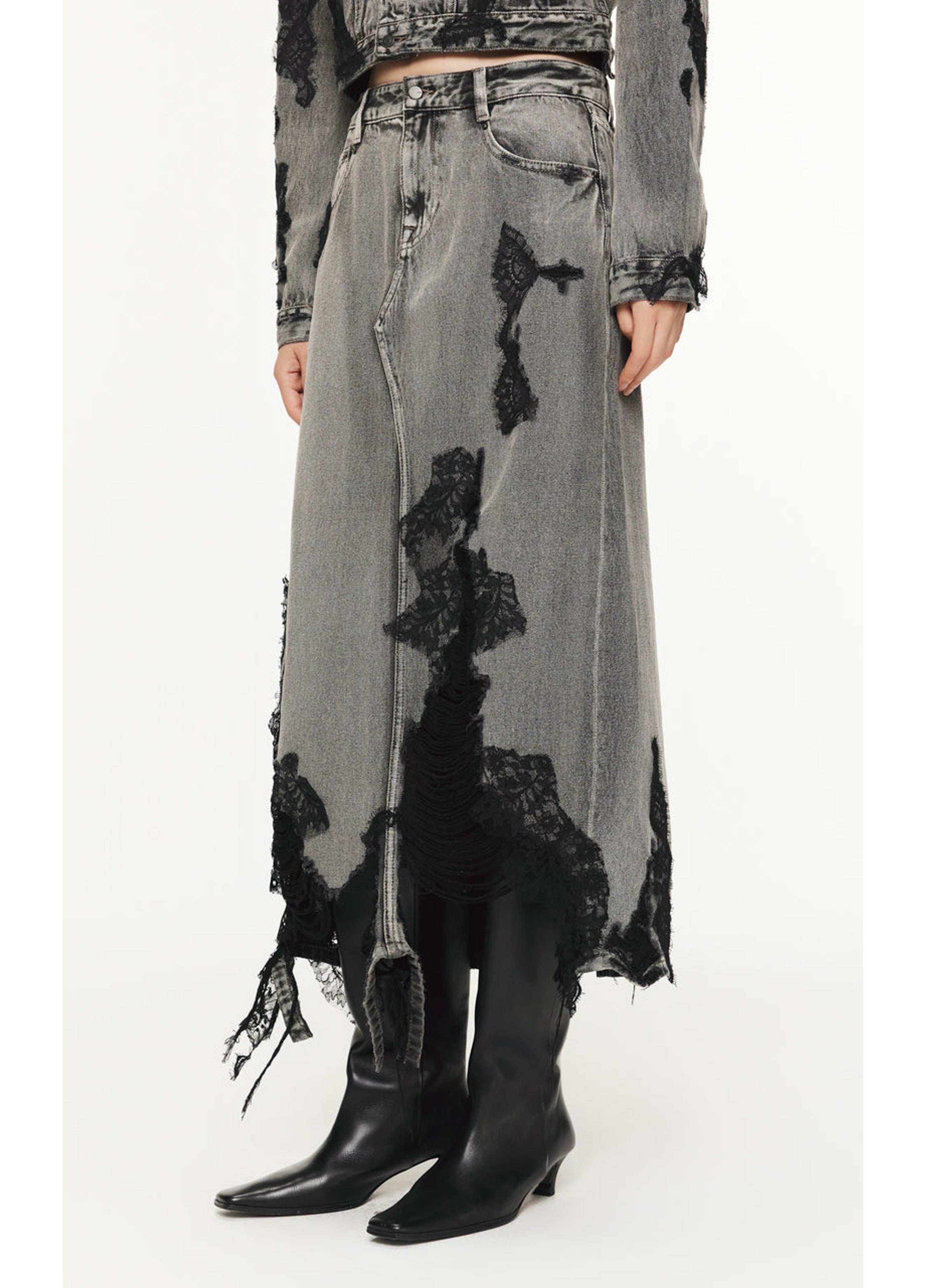 Lace patchwork H-shaped skirt