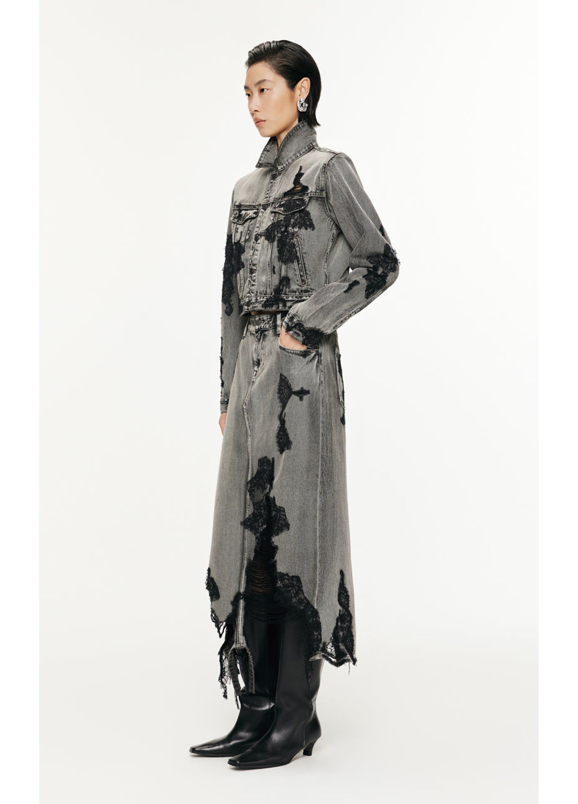 Lace patchwork H-shaped skirt