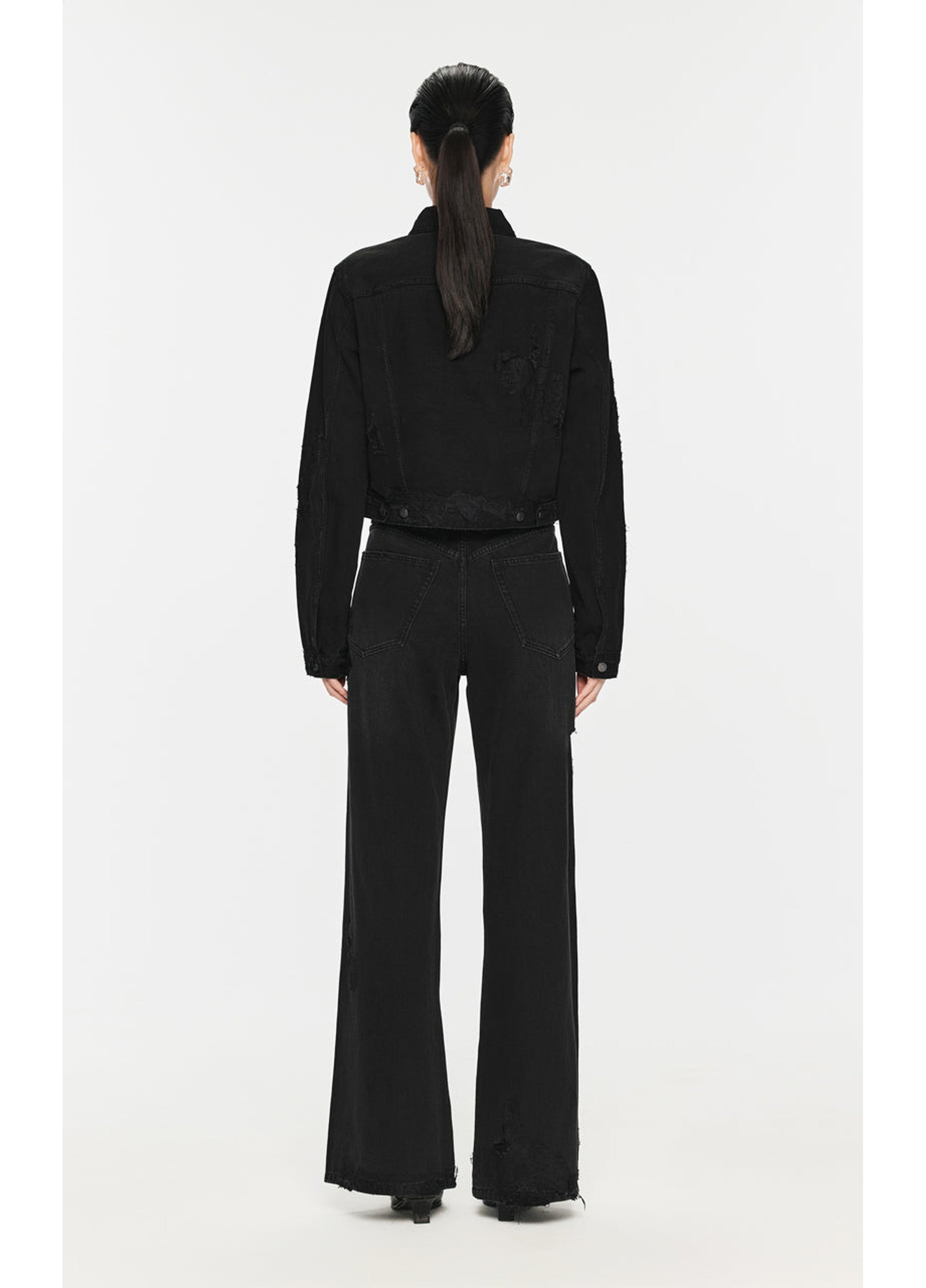 Distressed Wide-Leg Washed Jeans