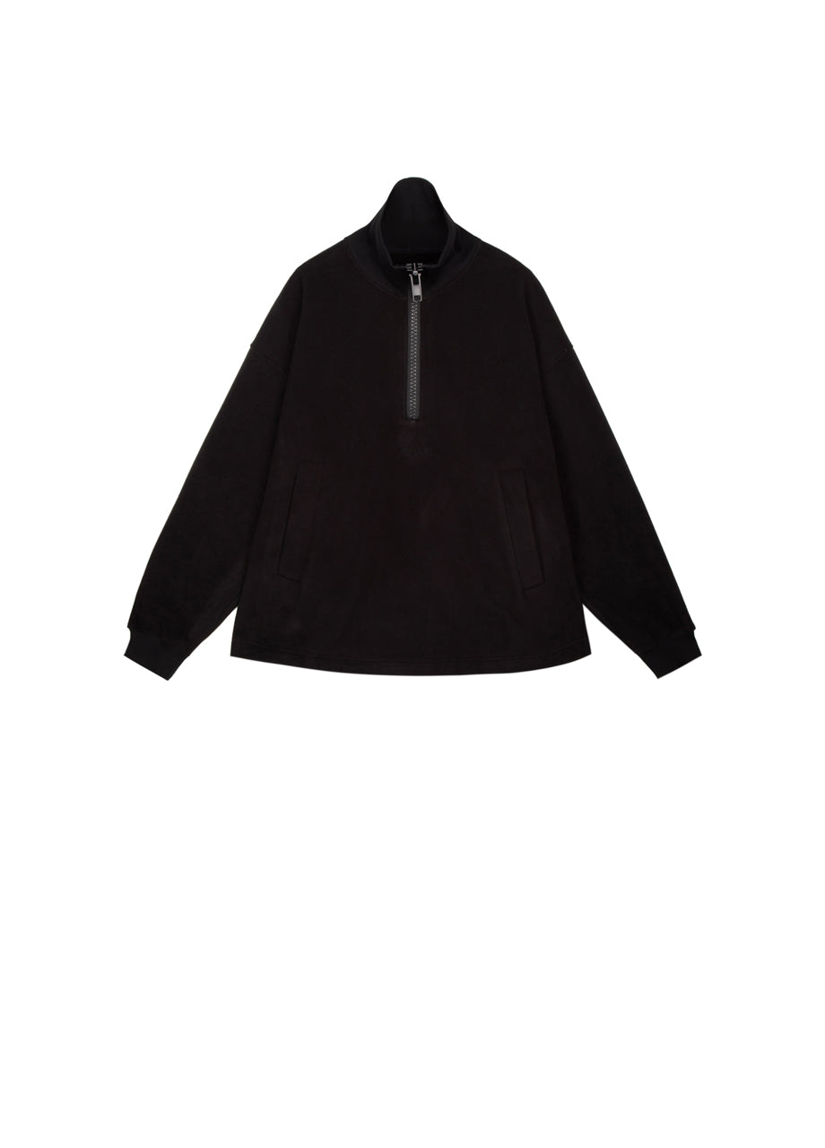 Oversized Zip-Front Pullover With Drawstring Hem