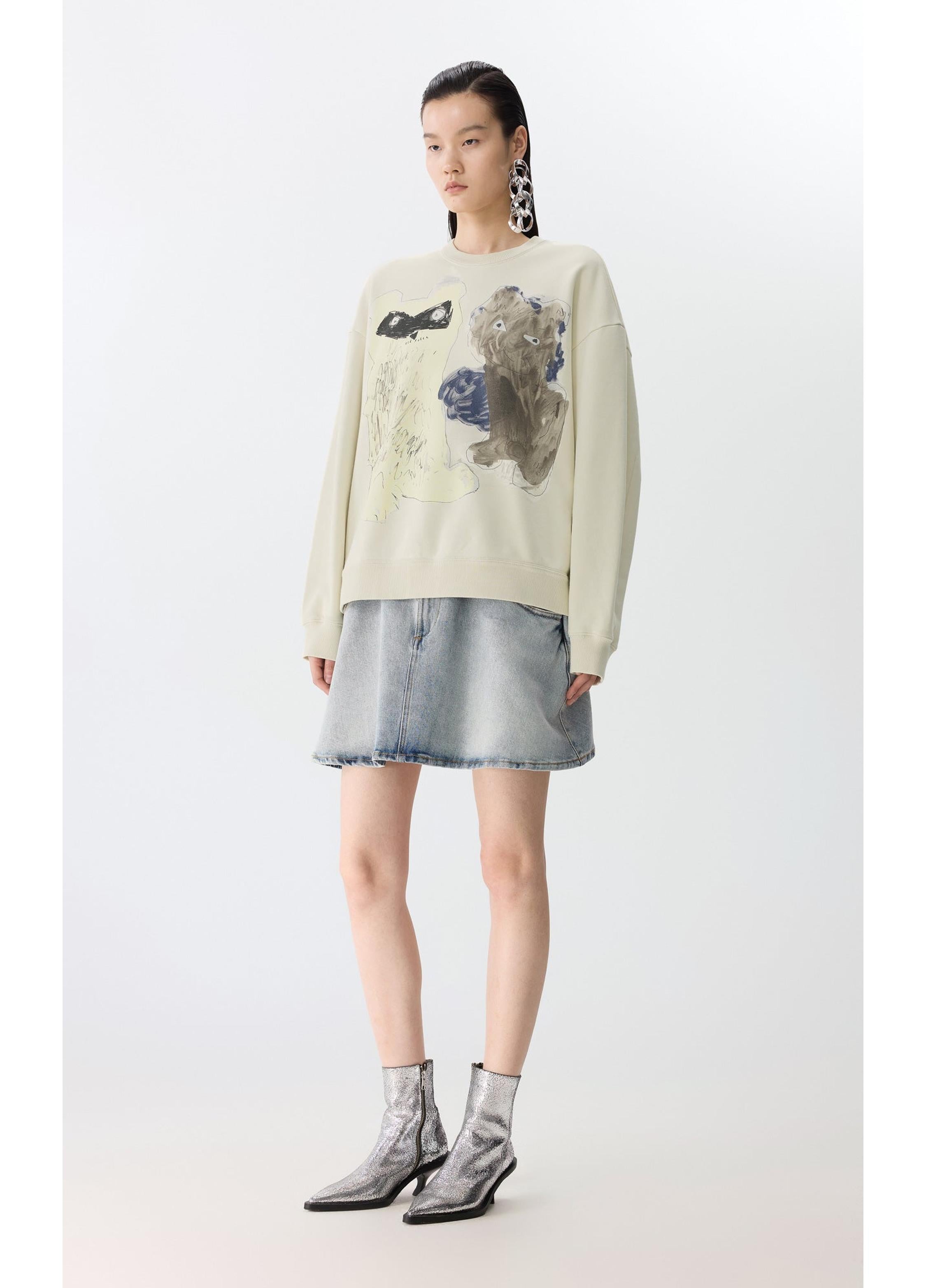 Playful Cat Oversized Cotton Sweatshirt